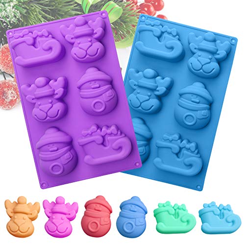 Navidad Moldes de Silicona Hechos a Mano, Muñeco de Nieve Reno Trineo Moldes para Hornear, Usado para Tartas Chocolate Galletas Cubitos de Hielo Utensilio de Cocina (2PCS, Azul, Púrpura) Navidad Moldes de Silicona Hechos a Mano, Muñeco de Nieve Reno Trineo Moldes para Hornear, Usado para Tartas Chocolate Galletas Cubitos de Hielo Utensilio de Cocina (2PCS, Azul, Púrpura)