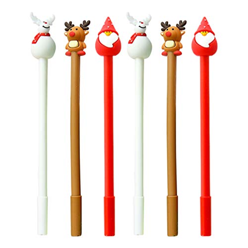 NUOBESTY - Bolígrafos de Navidad, 6 unidades, diseño de árbol de Navidad, Papá Noel, alce y muñeco de nieve, bolígrafo de escritura para niños y niñas, tinta negra (estilo al azar)
