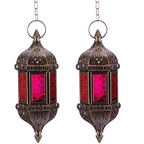 Nuptio 2 Piezas Hexágonos Colgantes Decorativos de la Linterna de la Vela Marroquí, Porta Colgadores Hechos a Mano de té en Metal Marrón y Artículos de Decoración y Regalo de Cristal Rojo y Púrpura Nuptio 2 Piezas Hexágonos Colgantes Decorativos de la Linterna de la Vela Marroquí, Porta Colgadores Hechos a Mano de té en Metal Marrón y Artículos de Decoración y Regalo de Cristal Rojo y Púrpura
