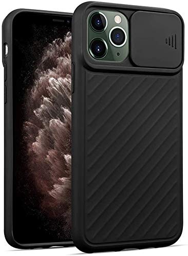 Oihxse - Carcasa de silicona compatible con iPhone 11 Pro Max con cámara corredera, protector suave, silicona líquida, ultrafina, antigolpes, antiarañazos, antigolpes, color negro