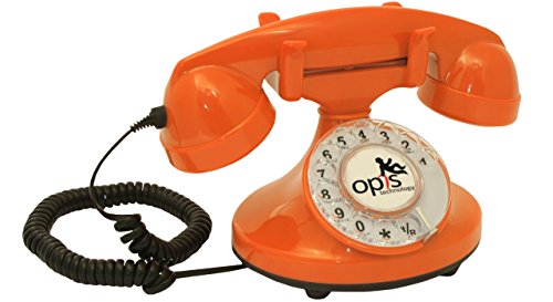 OPIS FunkyFon Cable: Teléfono telefono Fijo Retro con Disco de marcar en el Estilo sinuoso de la década de 1920, con Timbre electrónico Moderno (Naranja)