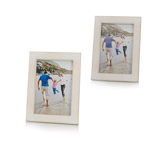 OuXean 4 x 6 Marcos de Fotos con Marcos de Fotos rústicos de PVC para exhibición de Pared o Mesa, Juego de 2, Blanco