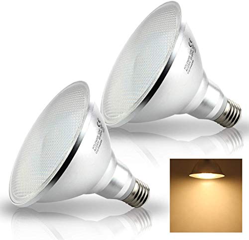 Pack de 2 bombillas LED de 15 W E27, PAR38, luz blanca cálida, 3000 K, 1400 lm, Eqv. a 150 W, bombillas reflectoras halógenas (no regulables)