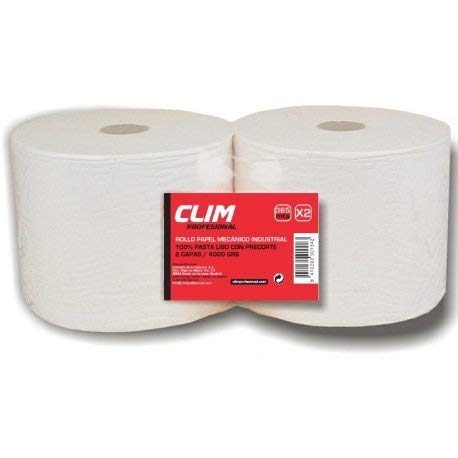 Pack de 2 rollos de Celulosa industrial de 2 capas 100% celulosa extrablanca, resistente y absorbente