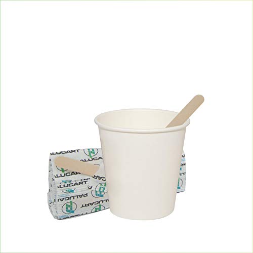 Palucart 500 vasos de papel para café de 90 ml, color blanco (3 oz), vasos biodegradables de cartón para bebidas calientes Cappuccino + 500 paletas de madera de abedul