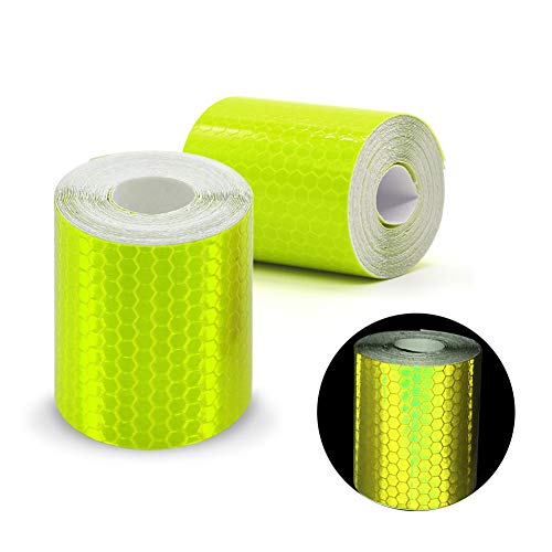 Paquete de 2 rollos de cinta adhesiva reflectante, de color amarillo fluorescente, ideal como cinta de seguridad, tamaño de 3 m x 50 mm, amarillo
