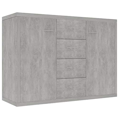 pedkit Aparador de Aglomerado Aparador Moderno con 4 Aajones y 2 Puertas Aparador de Madera para Salón Color Gris Hormigón 88x30x65 cm