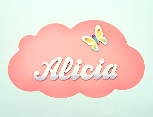 Placa-Cartel personalizado con el nombre en letras de madera, regalo infantil con forma de *nube*, original para decoración de pared o puerta en la habitación.