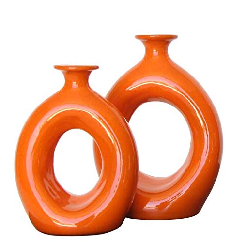 POLONIO - Jarrón de Ceramica Naranja de 27,22 Centímetros (Juego DE 2 Piezas)- Centro de Ceramica Medianos de Decoracion - Jarron de Decoración -Jarrón de Cerámica Mediano Naranja.