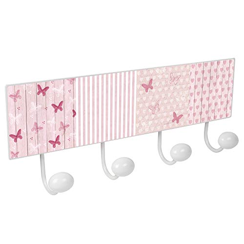 POMOLINE Percha Pared Metal diseño Infantil decoración Mariposas Rosa con 4 Ganchos Porcelana