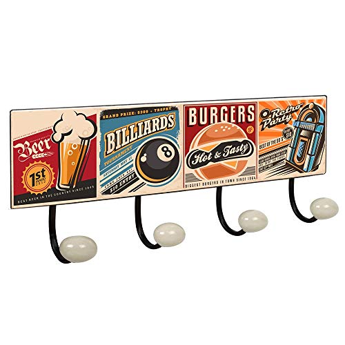 POMOLINE Percha Pared Vintage 4 Ganchos Porcelana Bar Retro 400x155MM POMOLINE Percha Pared Vintage 4 Ganchos Porcelana Bar Retro 400x155MM