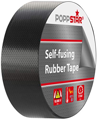Poppstar Cinta aislante de autofusión universal, cinta aislante eléctrica y cinta de sellado, (10 m x 38 mm x 0,76 mm), 1 rollo, color negro