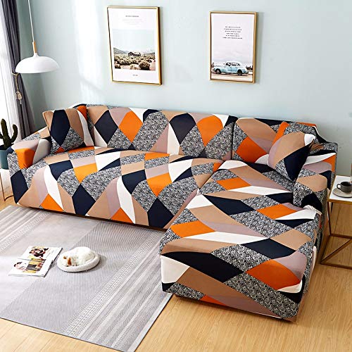 PPMP Funda de sofá geométrica Flexible para Sala de Estar Funda de sofá con Todo Incluido combinación de sofá Modular de Esquina en Forma de L A13 4 plazas