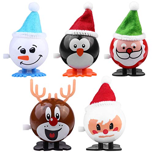 PRETYZOOM Juego de 5 figuras navideñas de Papá Noel, muñeco de nieve, reno, pingüino, decoración, regalo para niños, bebés, mecanismo de viento