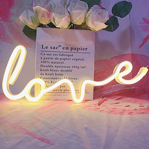 QiaoFei Letreros de Amor de neón Art Light LED Love Kids Letrero Decorativo para Carpas para Sala de Pared Fiesta de Bodas Bar Pub Hotel Playa Recreativo (Blanco cálido)