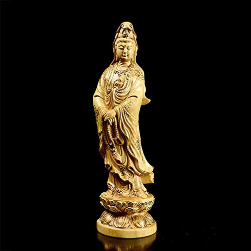 QND,Escultura,Feng Shui Boj 10~35 CM Buda GuanYin Colección de estatuas de Madera Escultura de Madera Mascota Mito histórico Dios Figura Estatua, Oro, 10 cm