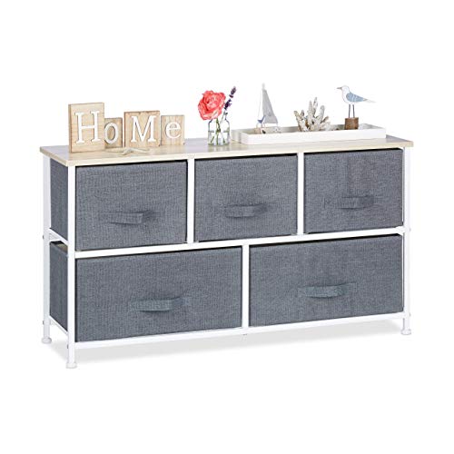 Relaxdays Cajonera Multiusos con 5 Cajones, Metal-Tela, Gris, 54.5 x 100 x 30 cm Relaxdays Cajonera Multiusos con 5 Cajones, Metal-Tela, Gris, 54.5 x 100 x 30 cm