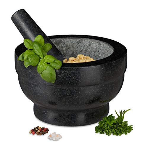 Relaxdays XXL Granito Mortero con mano robusto, duradero, especias, hierbas, mortero de piedra, 5,6 kg, 20 cm de diámetro, 1 l, color negro Relaxdays XXL Granito Mortero con mano robusto, duradero, especias, hierbas, mortero de piedra, 5,6 kg, 20 cm de diámetro, 1 l, color negro