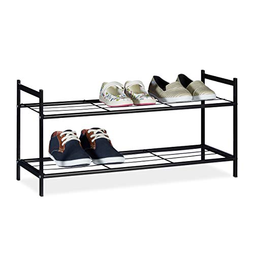 Relaxdays Zapatero Metálico Sandra, 2 Estantes, Organizador Zapatos, 6 Pares, Acero, 33,5 x 69,5 x 26 cm, Negro, Metal Relaxdays Zapatero Metálico Sandra, 2 Estantes, Organizador Zapatos, 6 Pares, Acero, 33,5 x 69,5 x 26 cm, Negro, Metal