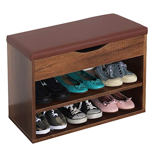 RICOO WM032-EC-B Banco Zapatero 60x42x30cm Armario Interior con Asiento Organizador Zapatos Mueble recibidor Perchero Madera Roble marrón rústico