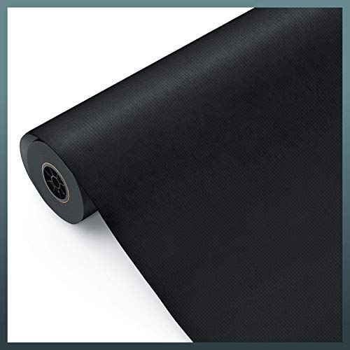 Rollo papel KRAFT NEGRO, Verjurado, estraza 1ª calidad • Bobina papel de regalo 31cm x 50m • Ideal para: Tiendas Profesionales Embalaje Navidad Envolver regalos Decoración grande [FP Fiesta Paper]