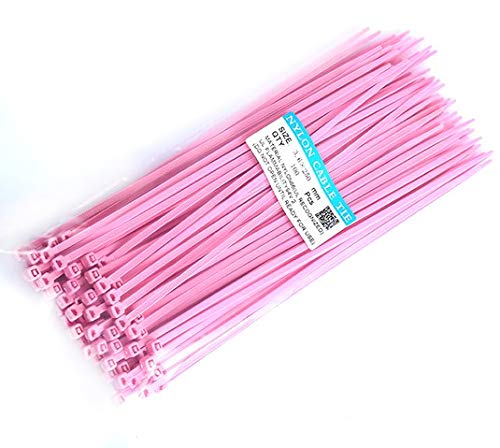 Rosa: 25 cm NYL bridas de cables 100 unidades por paquete de plástico para decoración del hogar, cables ordenados de 18 kg, cierre eléctrico de siete colores a elegir.