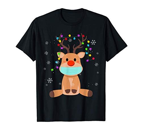 Rudolph Reno Nariz Rojo Mascarilla T Shirt Navidad Papa Noel Camiseta