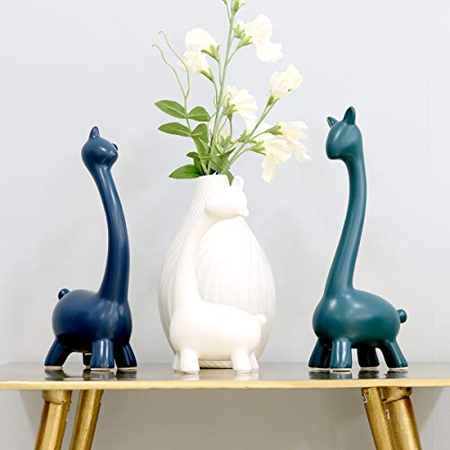 Saidan SD Figuras Familia Jirafas Blanco Verde y Azul Cerámica Decoración para la Casa y el Hogar Ideal para Regalar