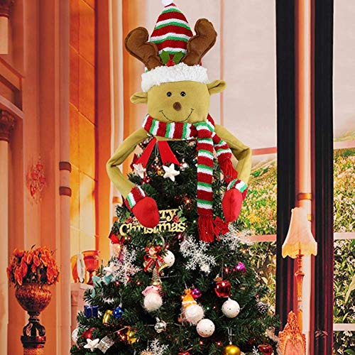 Sayala Árbol de Navidad, Santa Claus, muñeco de Nieve, Renos Árbol de Navidad Topper Hat para Decoraciones de árboles de Navidad (Reno)