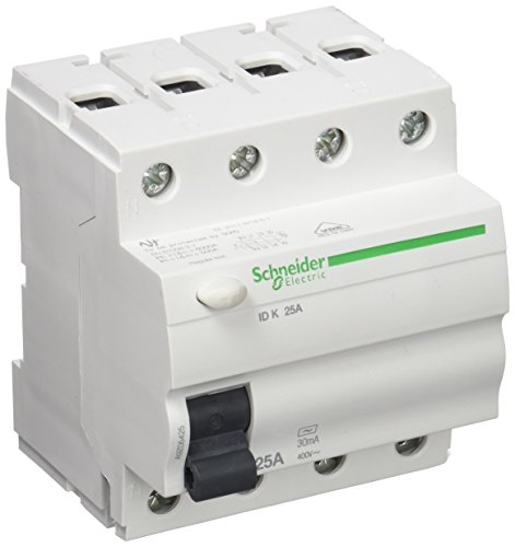 Schneider Electric A9Z05425 ID K, Interruptor Diferencial, Clase AC, 4P, 25A, 30mA, 68mm x 72mm x 81mm, Blanco