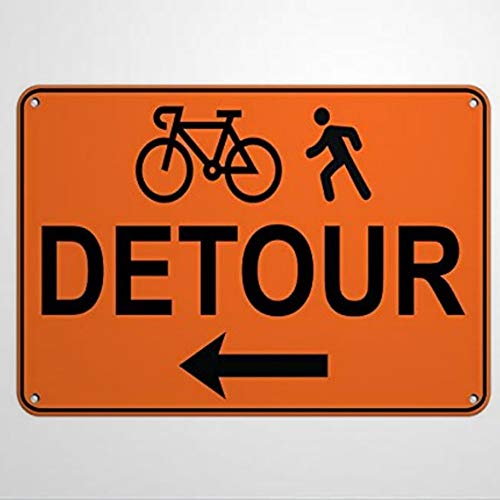 Señal de advertencia de tráfico de bicicleta izquierda para peatones de 20,32 x 30,48 cm, señal de negocios de aluminio de metal para exteriores