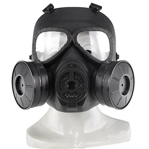 SGOYH Táctico Máscara Facial táctica del Gas de la Niebla de la Lente Transparente simulada táctica con el Engranaje de protección Doble de Airsoft Paintbal de la Fan de Turbo