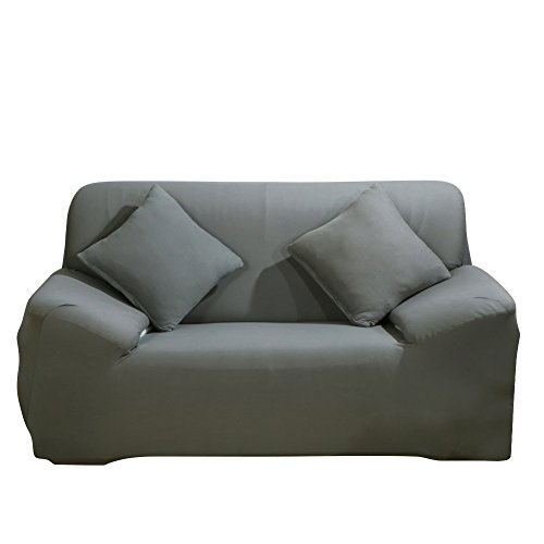 SHANNA - Funda elástica para sillones y sofás de 1, 2, 3 o 4 plazas, cubierta antideslizante en tejido elástico extensible, protector, tela, Gris, 2-Seater Chair + 1pcs Free Pillowcase