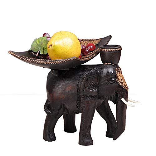 Shopps Plato de Fruta con Forma de Elefante de Madera, frutero con Forma de Elefante, Tallado a Mano de Madera Maciza, con candelabro, Apto para Frutos Secos