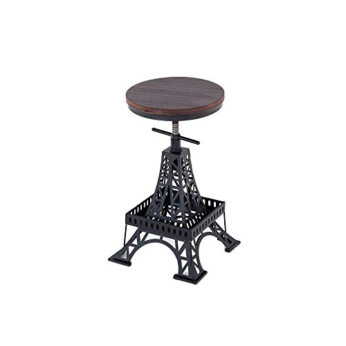 Sillas de comedor,Taburete de bar alto estilo Torre Eiffel con placa de asiento, altura 65 cm (25 pulgadas), cojín de madera maciza con estructura de hierro, negro, para restaurantes, bares, cafeter