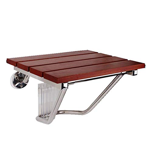 SJMDZZ Taburete de Ducha Madera Maciza, Acero Inoxidable Asiento de Ducha Plegable Ancianos Taburete de Ducha de Pared Discapacitado Taburete de Baño Antideslizante, Capacidad de Carga Máxima 250KG