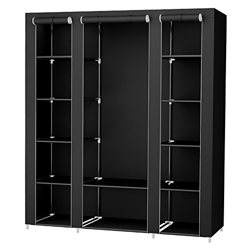 SONGMICS Armario Portátil, Armario Plegable, Organizador de Ropa con Rieles para Colgar, Estantes, Cubierta de Tela, para el Dormitorio 150 x 45 x 175 cm, Negro LSF03H SONGMICS Armario Portátil, Armario Plegable, Organizador de Ropa con Rieles para Colgar, Estantes, Cubierta de Tela, para el Dormitorio 150 x 45 x 175 cm, Negro LSF03H