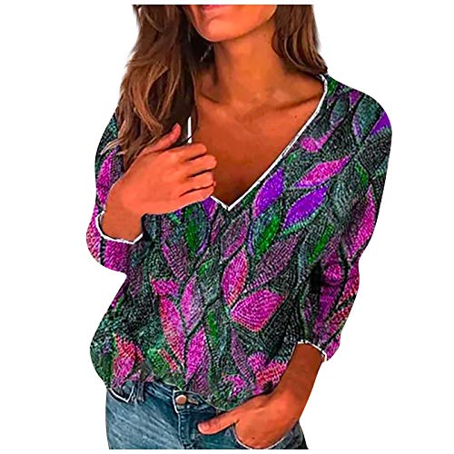 Sudadera para Mujer,Moda Manga Larga Casual Estampado de Hojas con Cuello en V Jersey Mujer Otoño Primavera Blusa Tops Suéter Mujer Abrigo Deportiva Sudaderas Mujer Baratas (Púrpura, L) Sudadera para Mujer,Moda Manga Larga Casual Estampado de Hojas con Cuello en V Jersey Mujer Otoño Primavera Blusa Tops Suéter Mujer Abrigo Deportiva Sudaderas Mujer Baratas (Púrpura, L)
