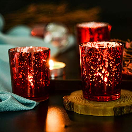Supreme Lights Portavelas de cristal, juego de 12 unidades, 5,2 x 6,2 cm, vasos para velas de té, regalo decorativo para cumpleaños, fiestas, bodas, celebraciones, hogar, gastronomía (rojo)
