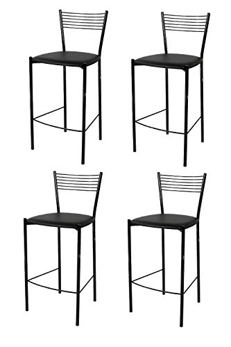 t m c s Tommychairs - Set 4 taburetes Elegance para Cocina y Bar, con Estructura en Acero Pintado Negro y Asiento tapizado en Polipiel Color Negro