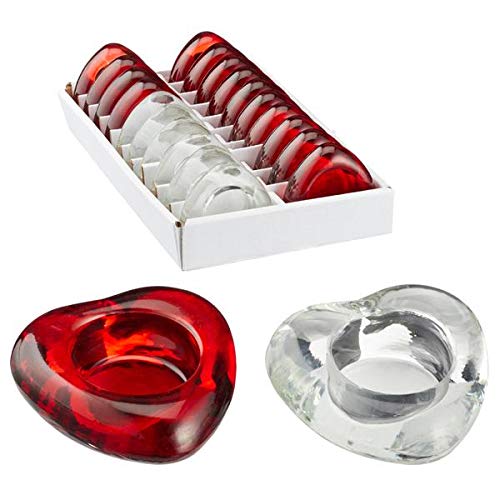 takestop® Juego de 4 portavelas de cristal con forma de corazón, color rojo y blanco