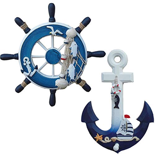 Tangger 23CM Rueda de Barco de Madera y 28CM Ancla Madera Decoración de la Pared de Estilo Mediterráneo,Decoración Náutica de la Pared Tangger 23CM Rueda de Barco de Madera y 28CM Ancla Madera Decoración de la Pared de Estilo Mediterráneo,Decoración Náutica de la Pared
