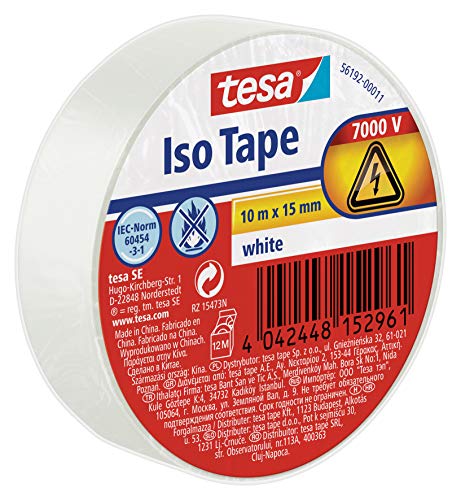 tesa 56192-00011-02 Cinta aislante en PVC 10m x 15mm, blanco