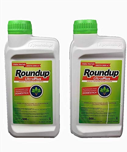 Todo Cultivo herbicida Roundup ultraplus glifosato 36% 1litro. Pack 2 uds de 500 ml. (60 litros de Agua). Herbicida liquido Concentrado sin Efecto Residual.
