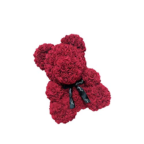 Tomaibaby Oso de Peluche Rosa Artesanías de Oso de Flores Osos de Rosas Flor Eterna para Escaparate Aniversario Favores de La Fiesta de Navidad Regalo 25Cm Clarete