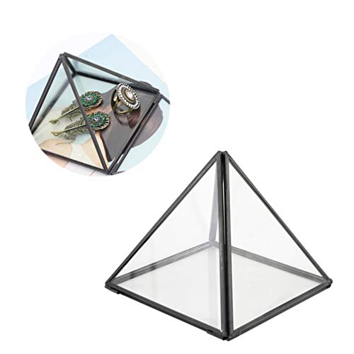 TOPBATHY Joyero geométrico pirámide Caja de aretes de Vidrio a Prueba de Polvo Cubierta Abierta Collar Organizador visualización Regalo de cumpleaños