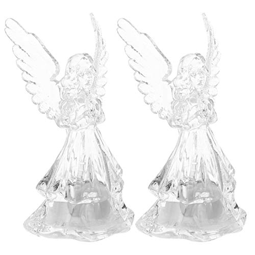 TOYANDONA 2 figuras acrílicas con forma de ángel LED brillantes de oración, estatuas de ángeles, decoración para la casa, adornos navideños, decoración