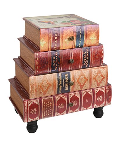 ts-ideen estantería cómoda librero estilo de vintage antiguo libros rustico con 4 cajones, color rojo