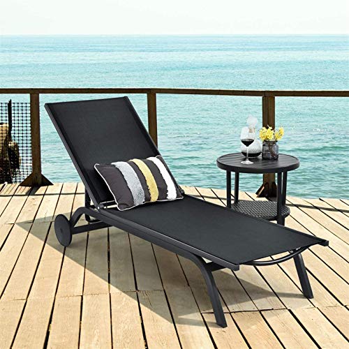Tumbona de jardín con ruedas para exteriores, tumbonas reclinables, para jardín, patio, playa, 6 posiciones, marco de aluminio ajustable, color Tumbona de jardín con ruedas para exteriores, tumbonas reclinables, para jardín, patio, playa, 6 posiciones, marco de aluminio ajustable, color