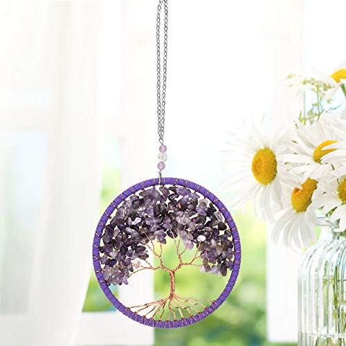 UTRUGAN Adornos del Árbol de la Vida Cobre Chakra Colgante Atrapasueños de Piedra Decoración de Pared para Jardín, Regalo, Cumpleaños, Navidad, Boda, Curación, DIY, FengShui (Púrpura) UTRUGAN Adornos del Árbol de la Vida Cobre Chakra Colgante Atrapasueños de Piedra Decoración de Pared para Jardín, Regalo, Cumpleaños, Navidad, Boda, Curación, DIY, FengShui (Púrpura)